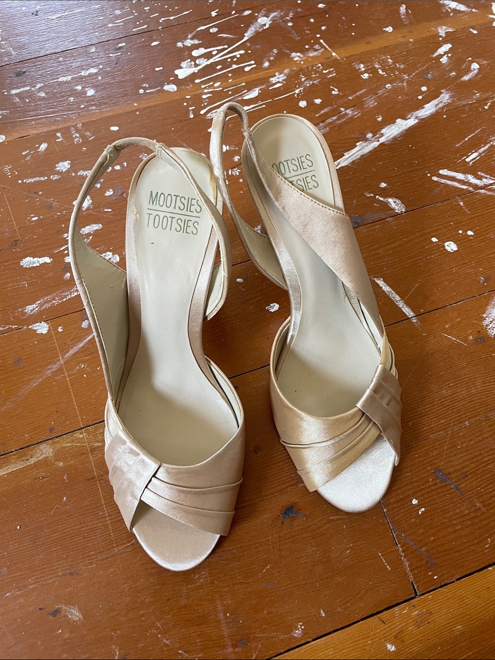 Mootsies Tootsies Satin Peep-Toe Slingback Heels in Champagne Gold